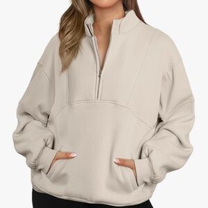 BLENCOT Women’s Small Oversized Half-Zip Lightweight Long Sleeve Sweatshirt